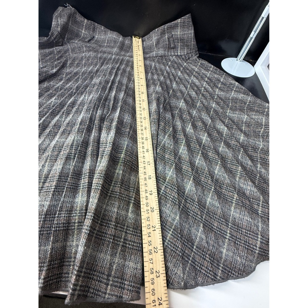 Avenue USA Plaid Pleated Midi Skirt Brown Grey Metallic Gold XL High Waist 3912